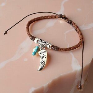 🔴 5 for $10 ONE Brown Braided Leather Bracelet with Silver Charm